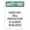 Signmission OSHA Sign, Hard Hat Fall Protection And Gloves, 10in X 7in Rigid Plastic, 7" W, 10" H, Portrait OS-SF-P-710-V-11142 - alternate 1